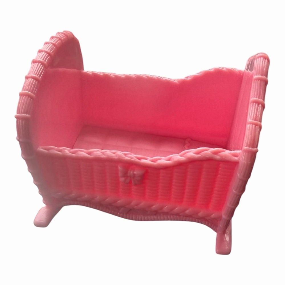 Vintage 2004 Loving Family Doll House Furniture Pink Rocking Crib Bassinet as is